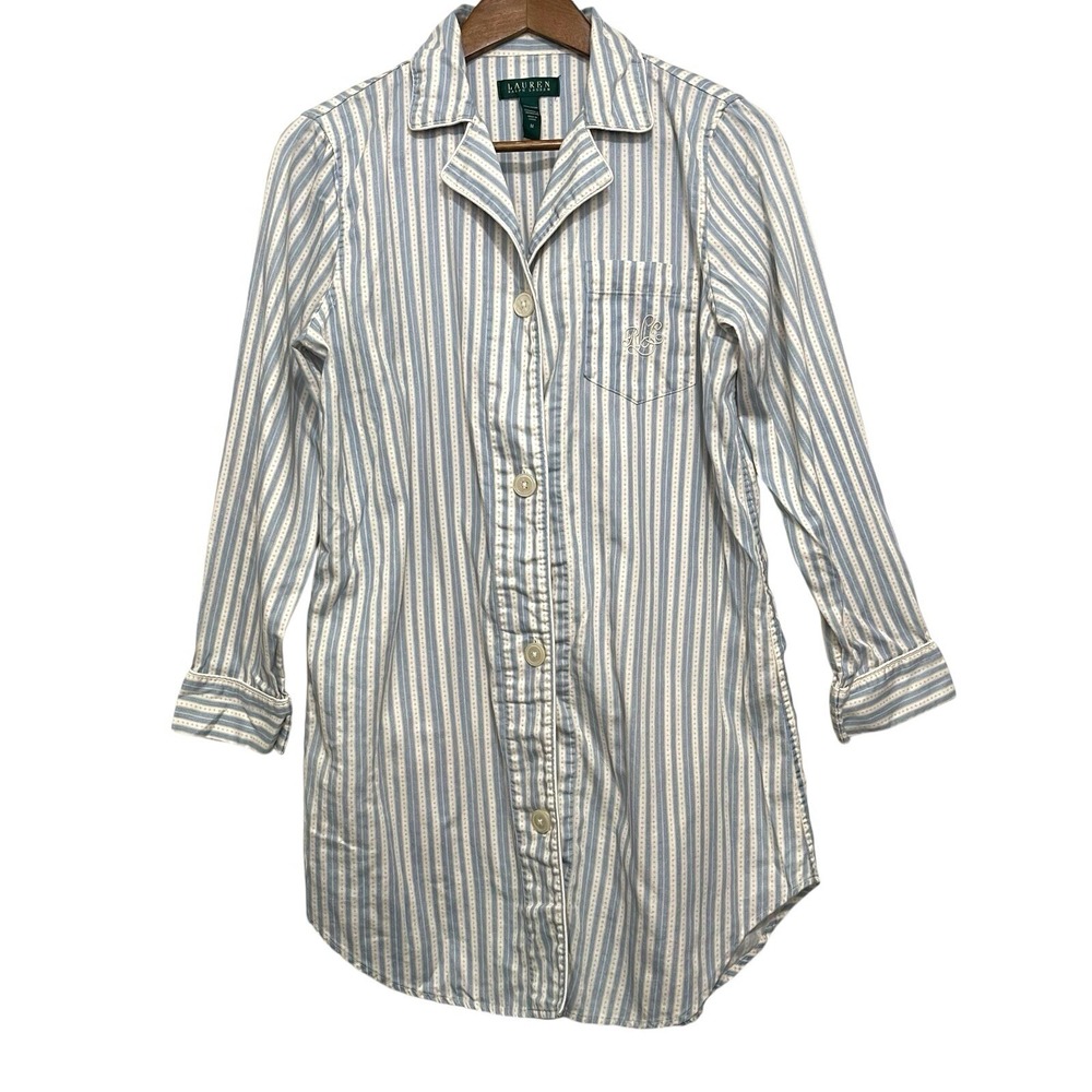 Lauren Ralph Lauren Blue and White Striped Cotton Nightshirt